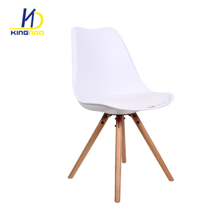 Upholstered Soft Cushion Beech Wood Leg PP Plastic Dining Tulip Chair