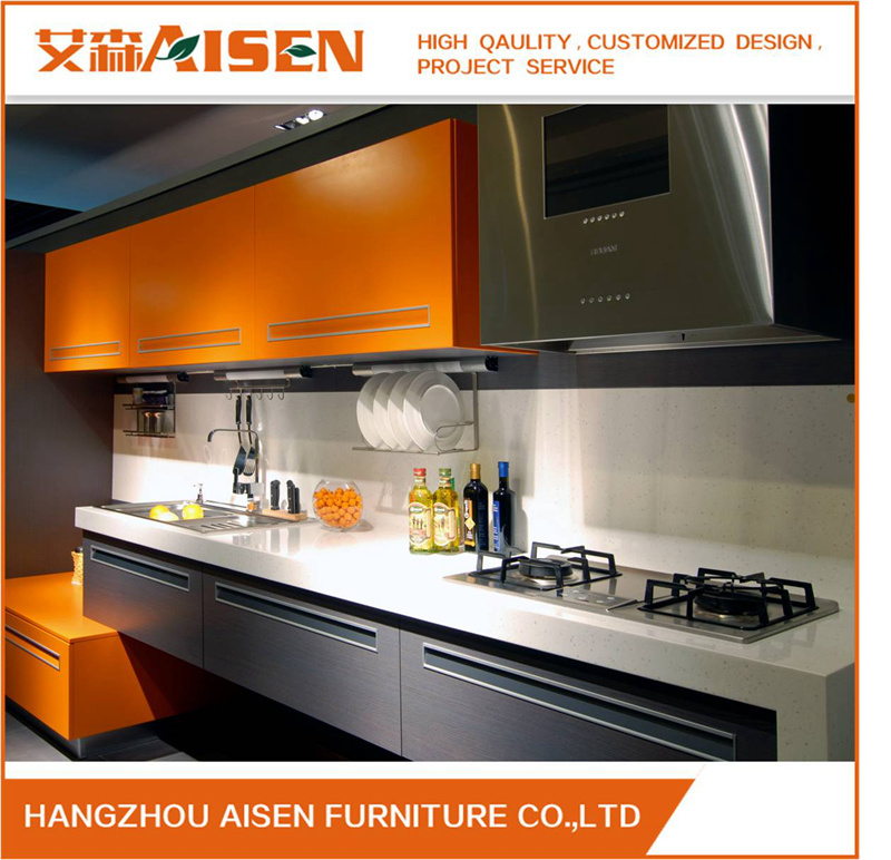 2018 Modern Italian Stylish Orange & Brown Lacquer Wooden Kitchen Cabinet Furniture