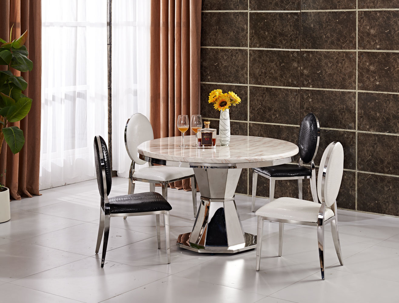 Marble Round Dining Table with Designs Handware Base