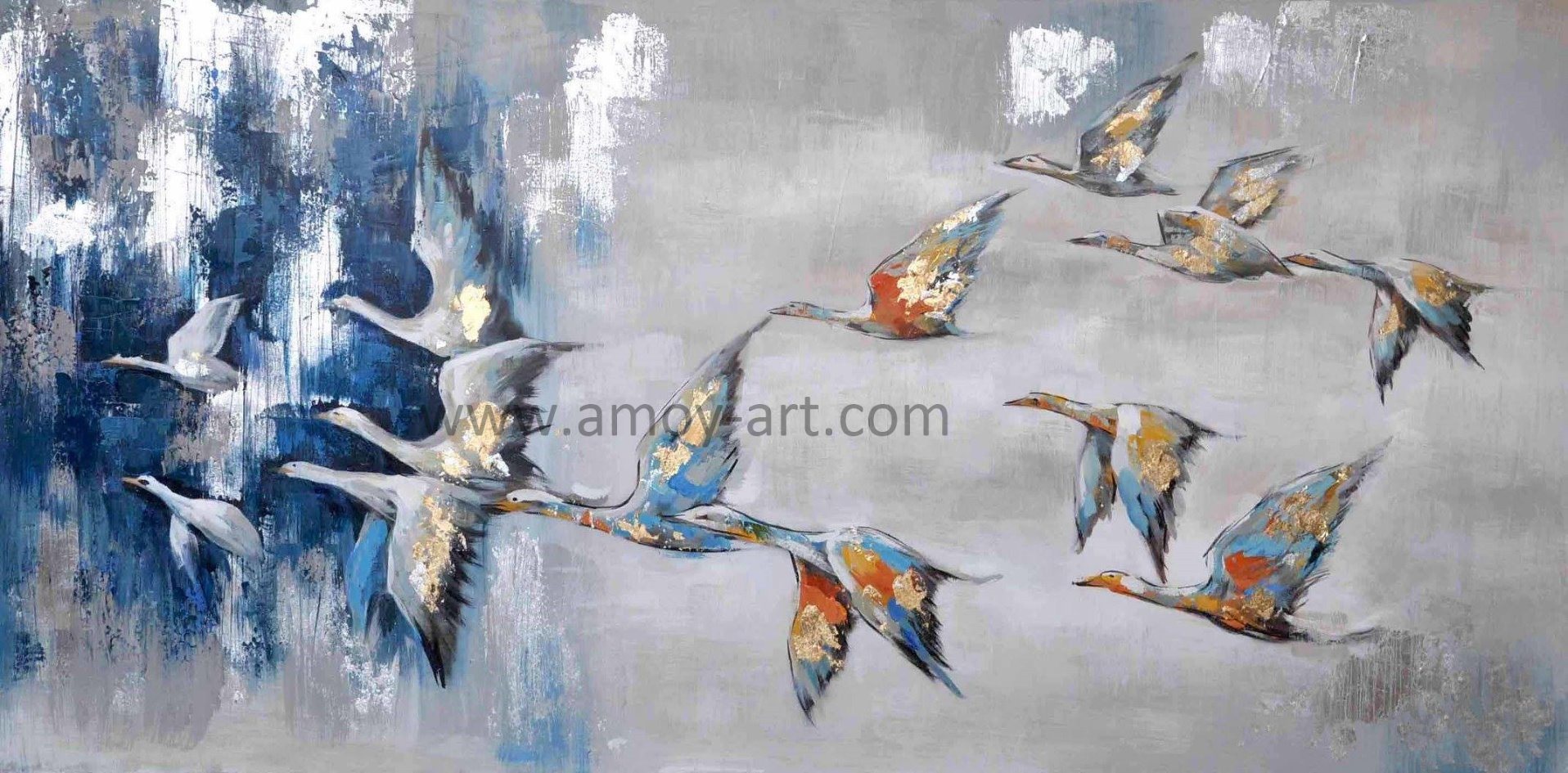 a Flock of Birds Oil Paintings Wall Art for Home Decor