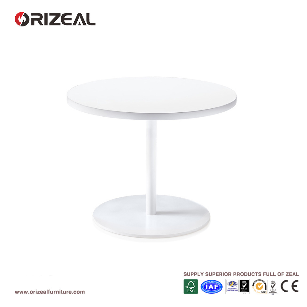 Orizeal Small Round Coffee Table, White Wood Side Table (OZ-OTB002)