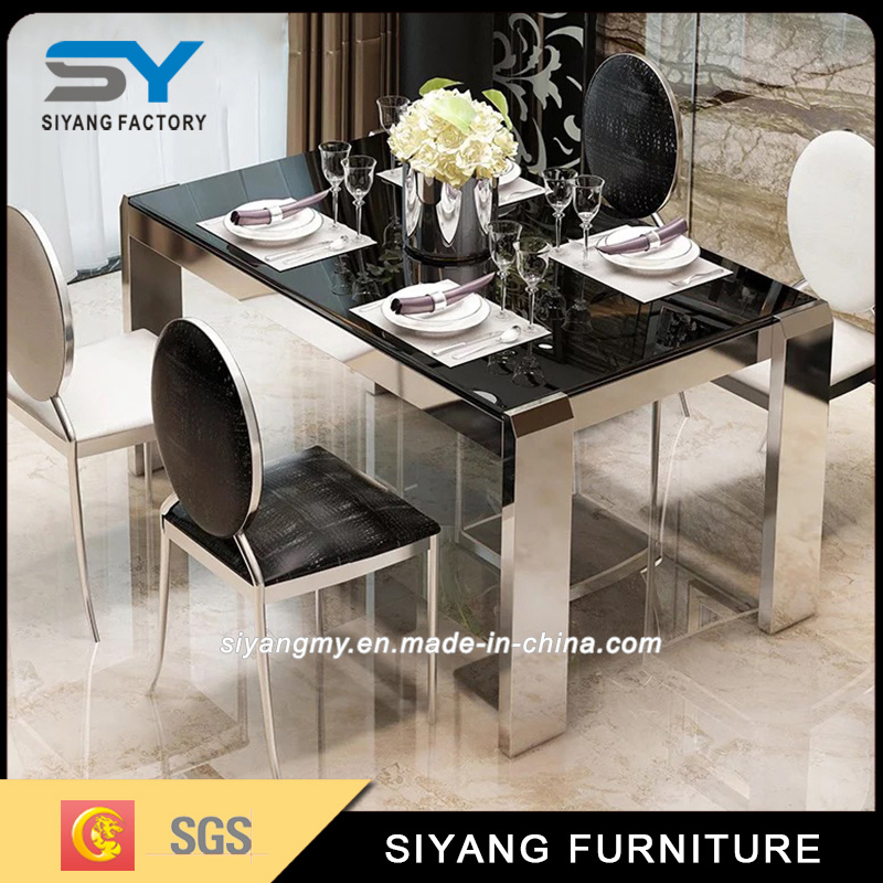 Restaurant Furniture Dining Set Black Glass Dining Table