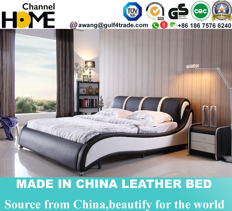 New Elegant Design Modern Genuine Leather Bed (HC385) for Bedroom