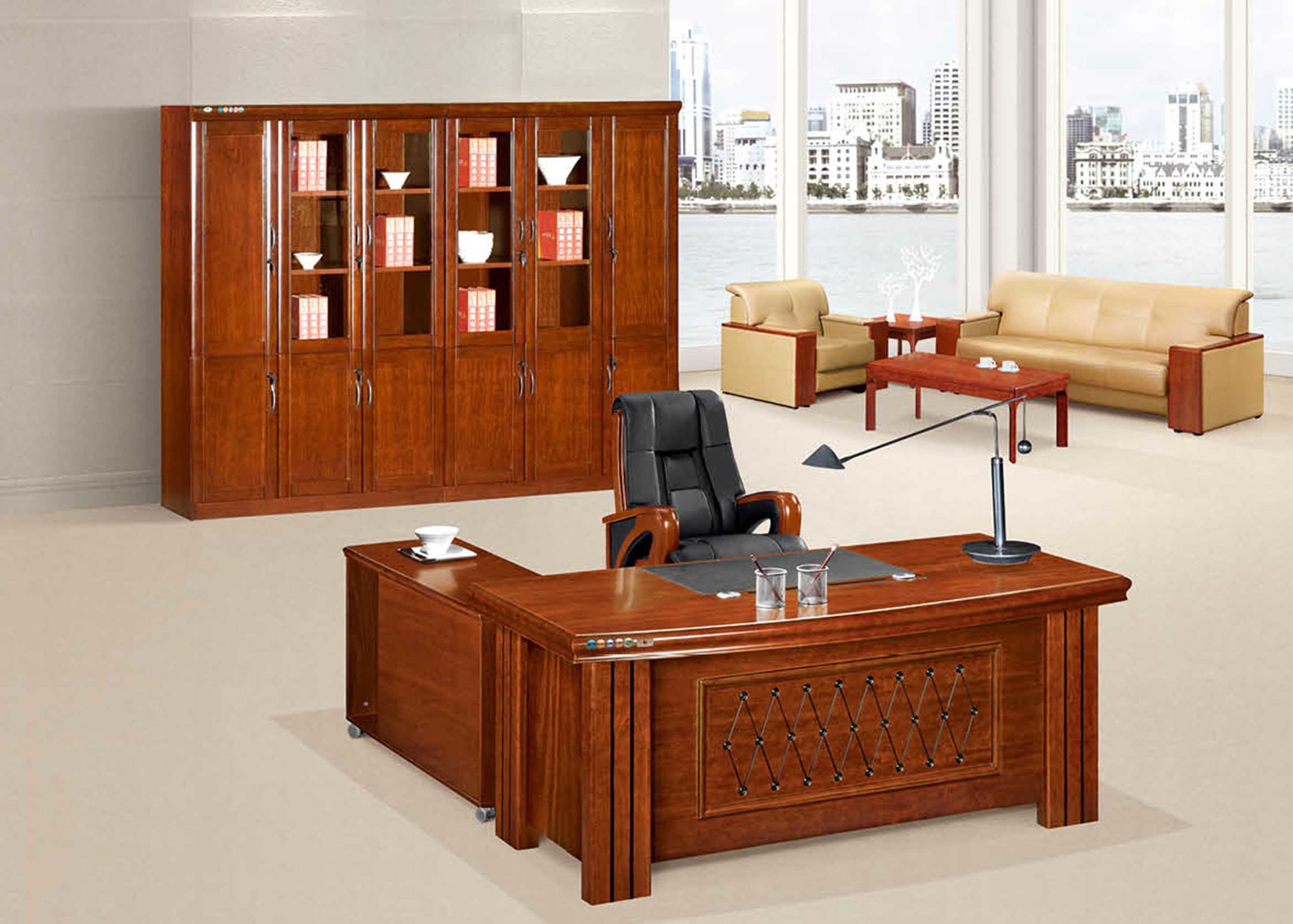 Solid Wood MDF Executive Office Table with Drawers