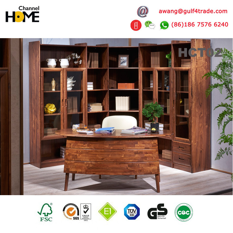 European Style Office Furniture Solid Wood Oak Bookcase and Study Table (HCT-02)