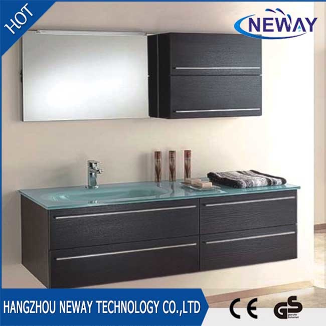 Modern Wall Mounted Melamine Glass Basin Hotel Bathroom Vanity