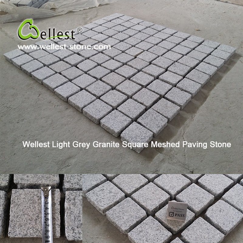 Light Granite Granite Sqaure Meshed Cobble Paving Stone for Patio Paver