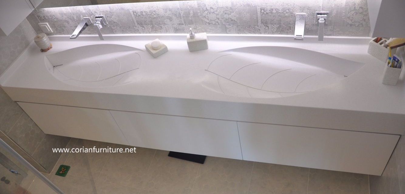 Corian Dolis Surface Material New Design Bathroom Vanity with Corian Basin