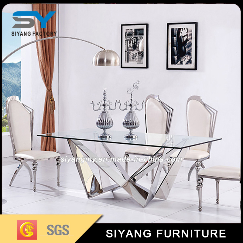 Restaurant Dining Set Long Square Glass Dinner Table