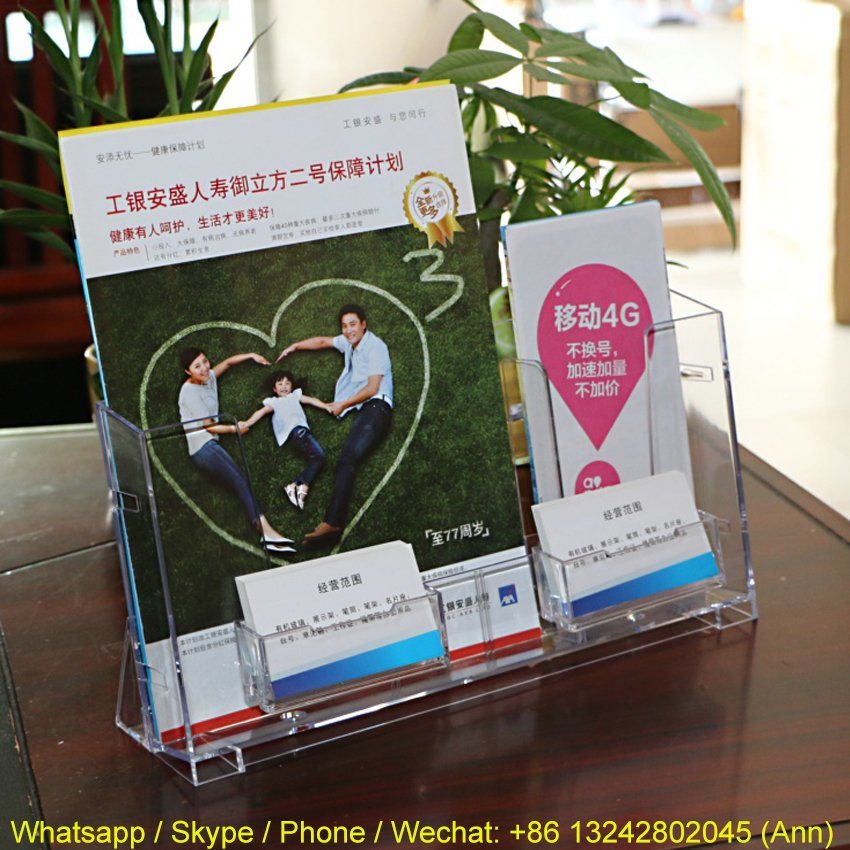 Transparent Plexiglass Acrylic Pocket Brochure Display Bookshelf