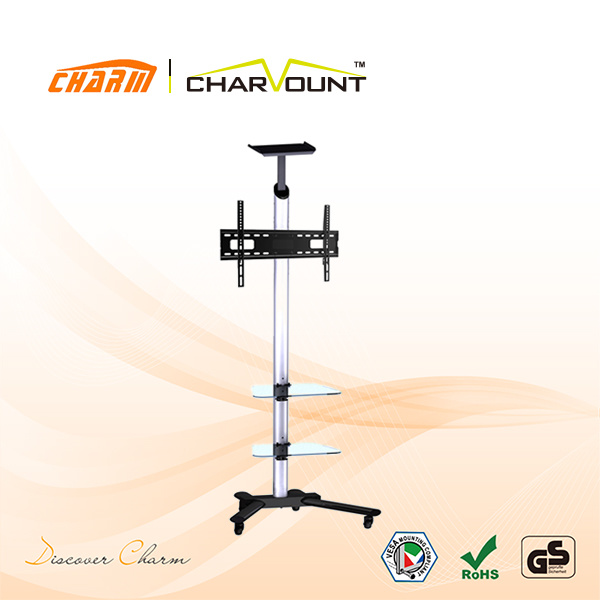 Simple Floor Standing Height Adjustable TV Trolley Designs (CT-FTVS-T105)