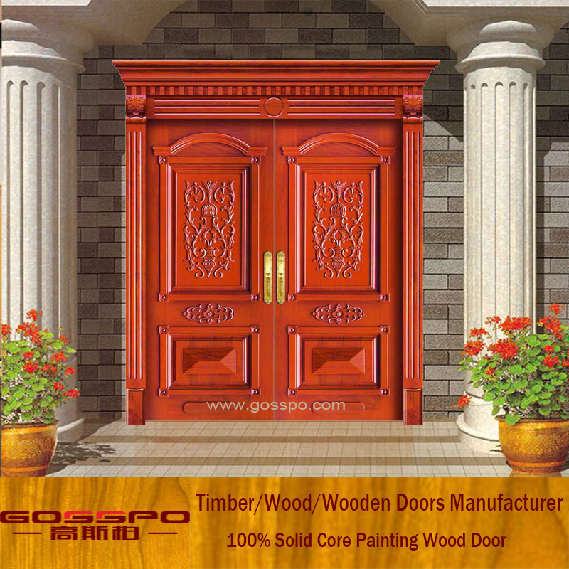 Carving Wood Door Entrance Double Timber Door (XS1-003)