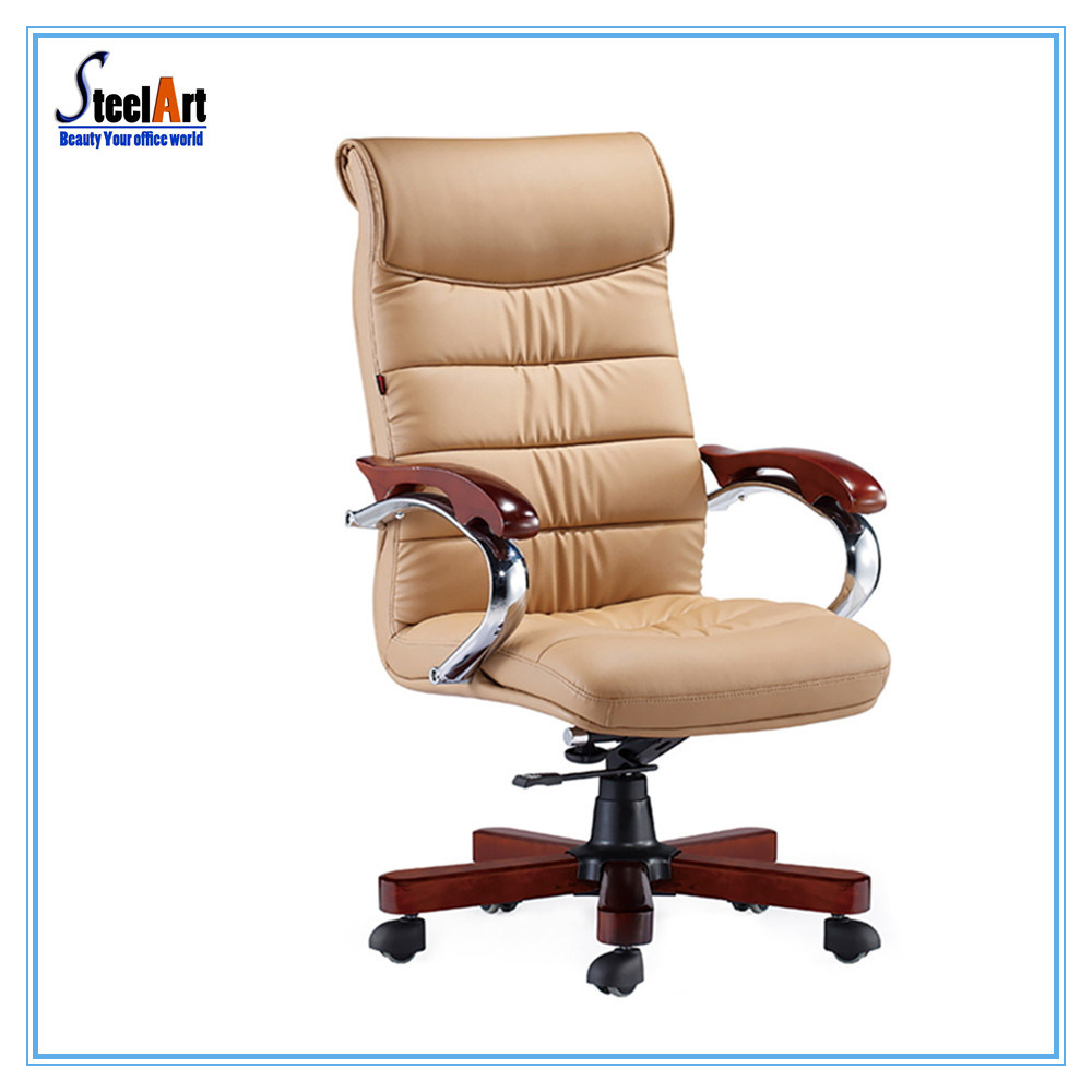 Wooden Base PU Leather Modern Office Chair