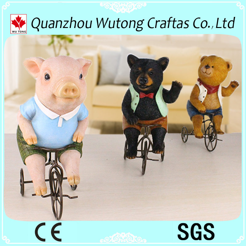 Creative Design Resin Animal Pig Bear Ride a Bike Figurine