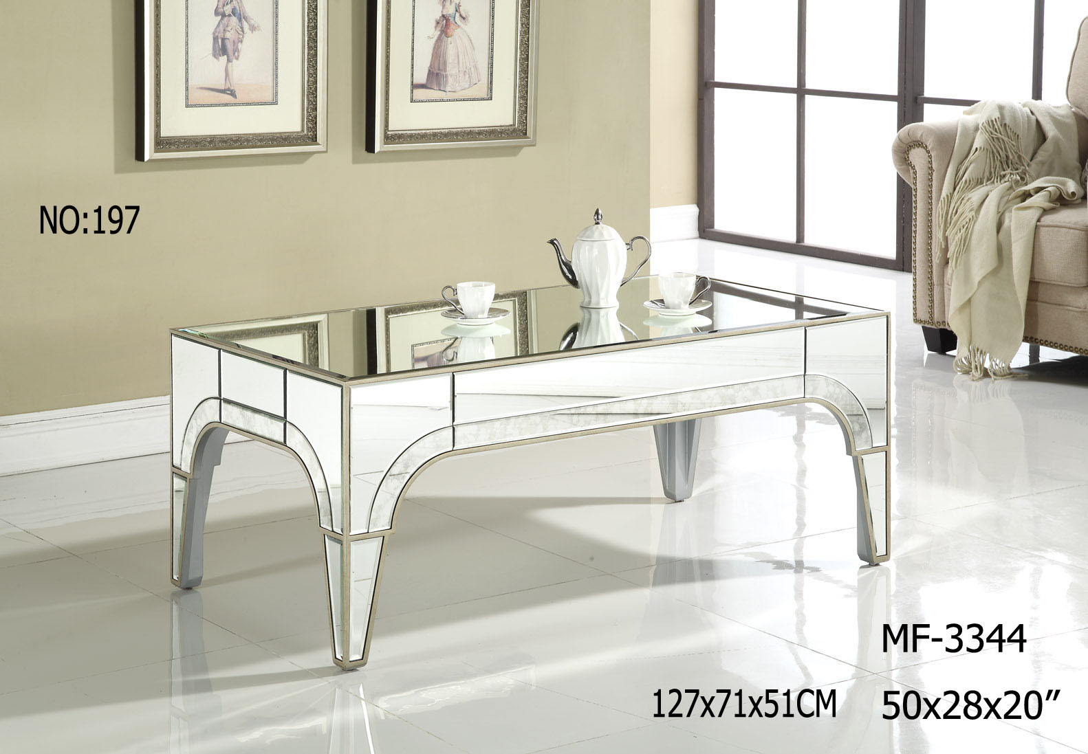 Simple Style Clear Mirror & Antique Mirror Coffee Table