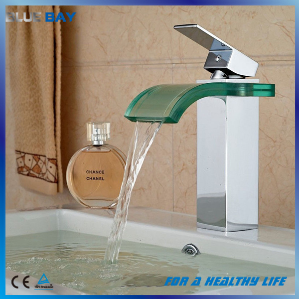 Deck Mount Chrome Glass Spout Bathroom Sink Mixer