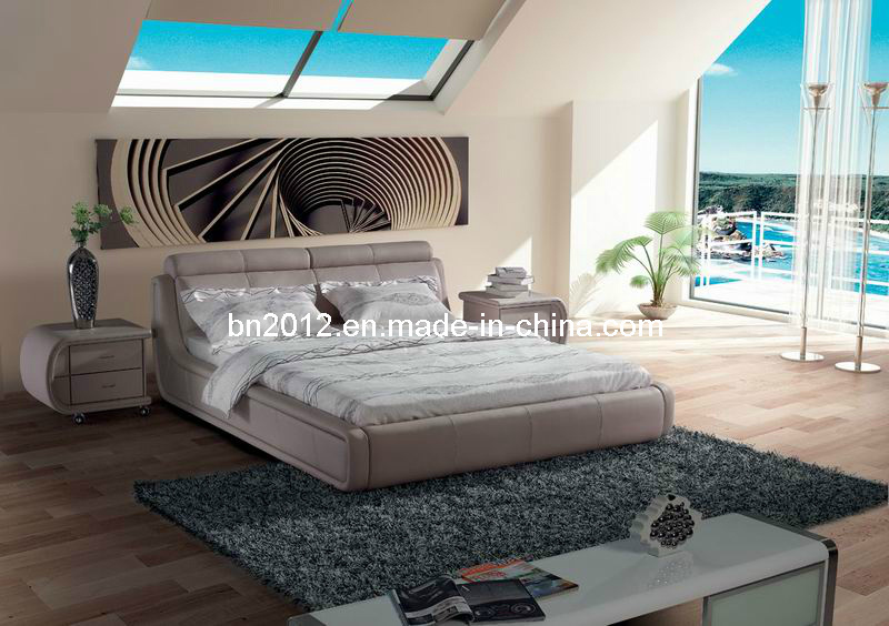 Bedroom Furniture Genuine Leather Soft Bed (SBT-5808)