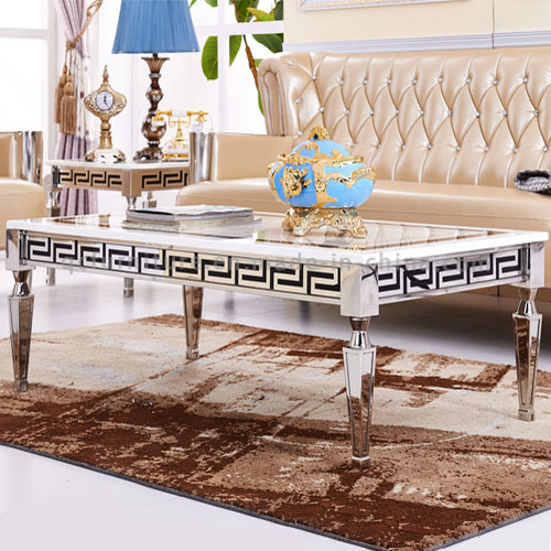 Luxury Modern Mirrored Coffee Table with Silver Metal Legs