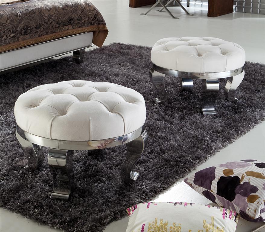 Classic Round Ottoman, Customized Ottoman, Stainless Steel Legs Fabric Ottoman, Stool F-52