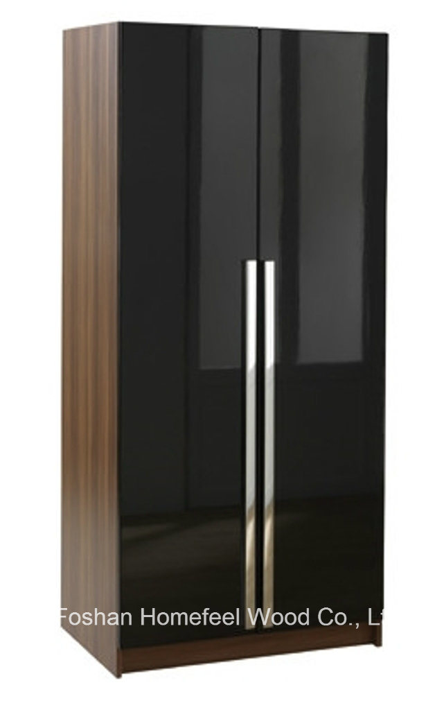 Bedroom Furniture Black High Gloss 2 Door Wardrobe (WB47)