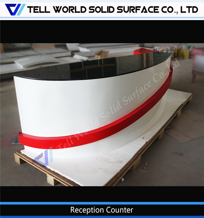 Customized White and Red Acrylic Solid Surface Furniture Reception Desk