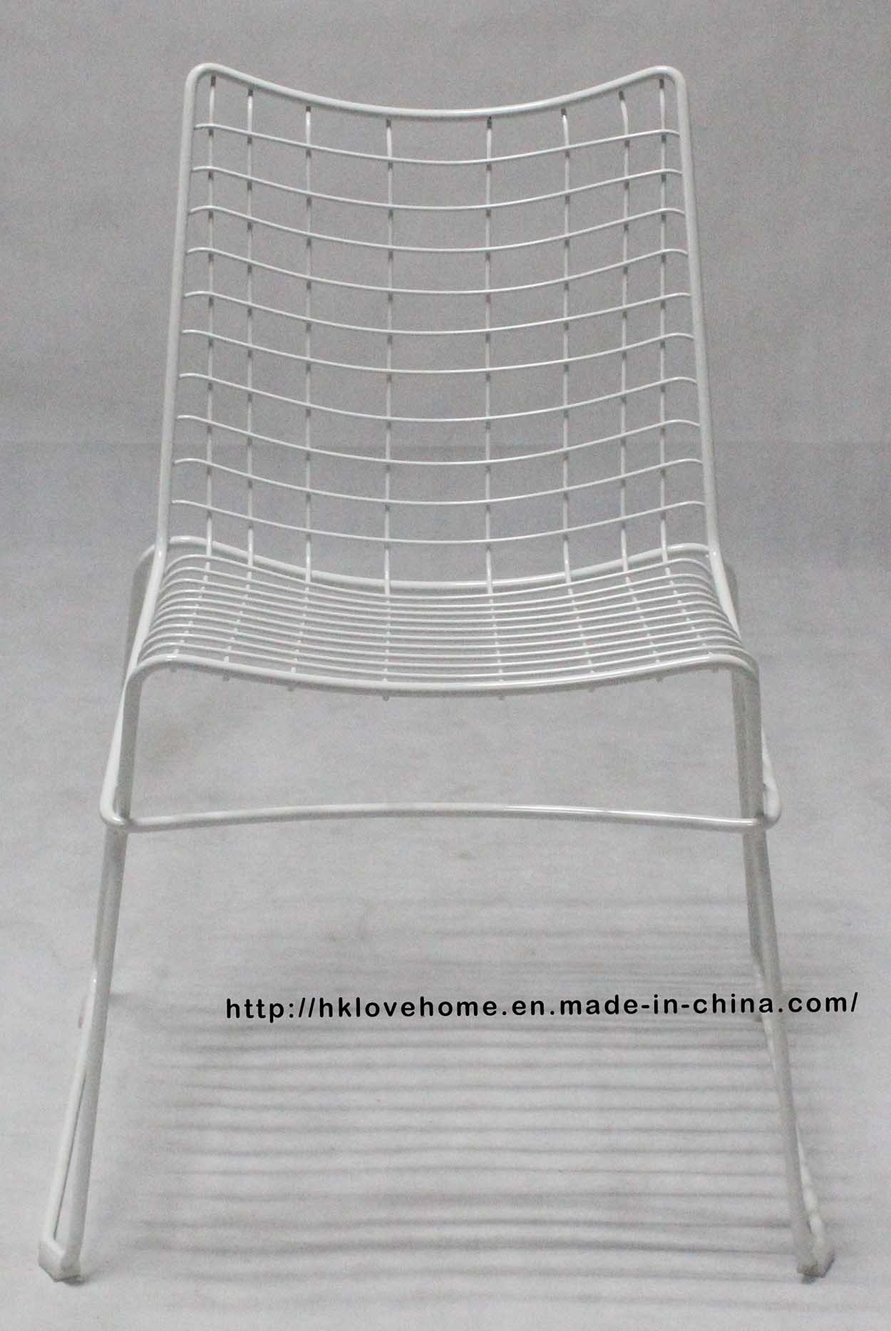 Modern Metal Dining Restaurant Stackable Strings White Wire Chair