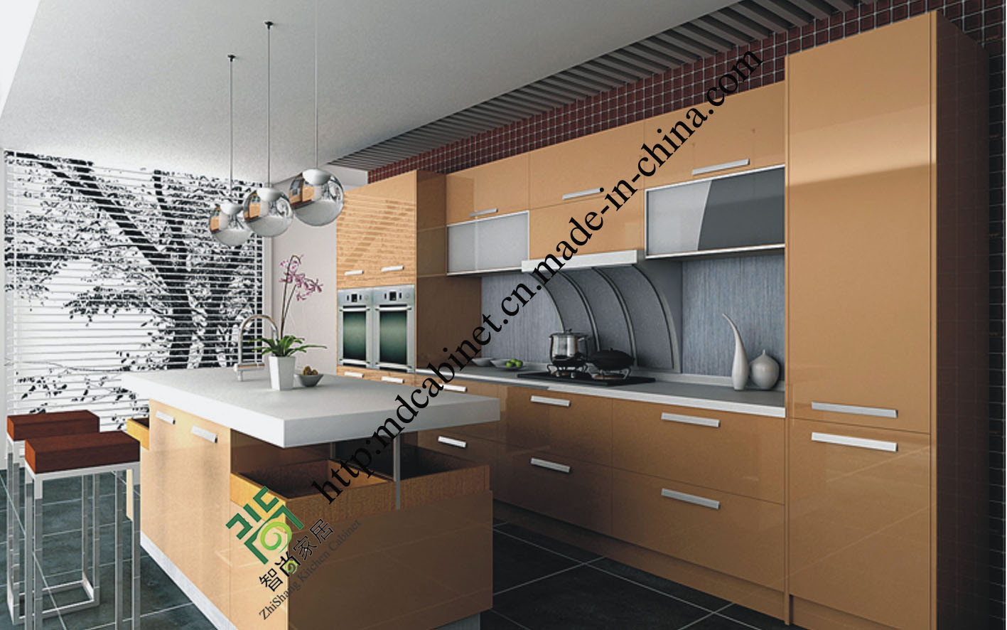 MDF Curve Lacquer Kitchen Cabinet (zs-451)