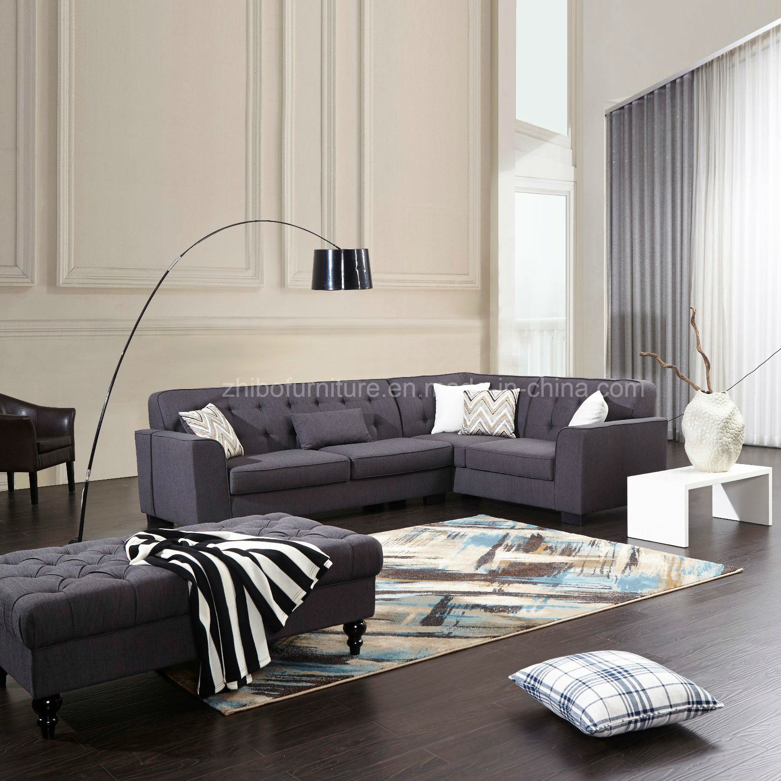 Simple Design Living Room Furniture Corner Fabric Sofa