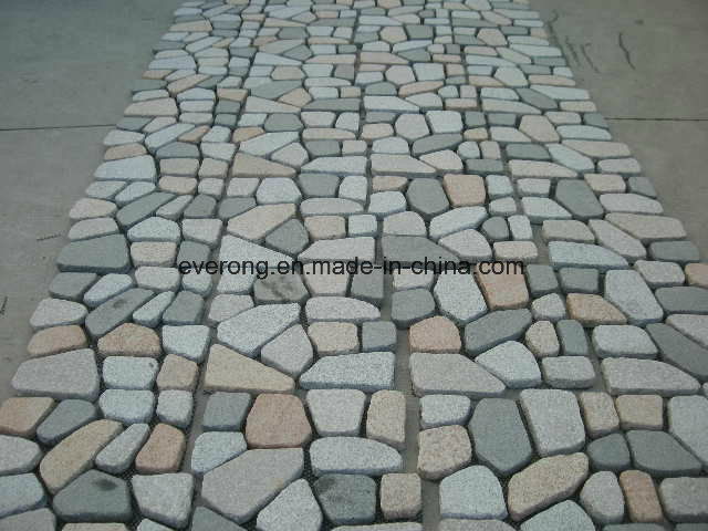 Cobble Stone on Mesh Sheet, Granite Cobblestone, Cube Stone for Garden Outside