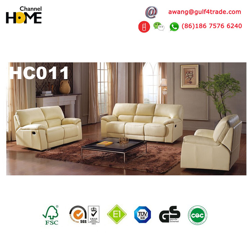 Hot-Selling Modern Furniture Beige Leather Manual Recliner Sofa (HC011)