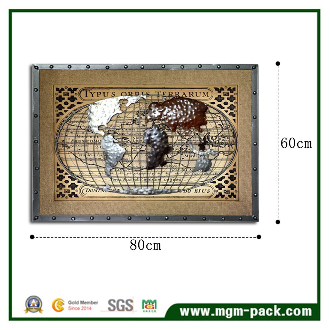 3D Handmade Metal Worldmap Painting for Decoration