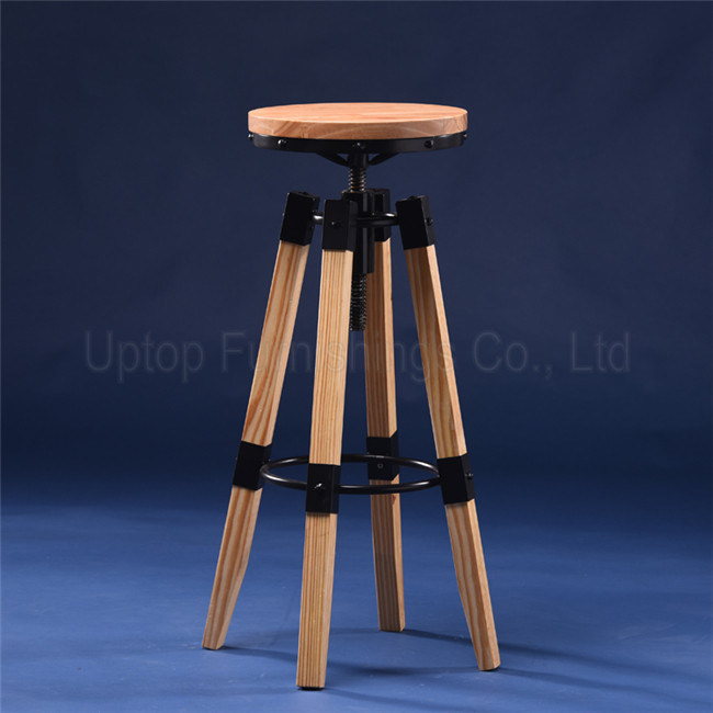 Round Industrial Wood Metal Adjustable Bar Stool (SP-MC049)