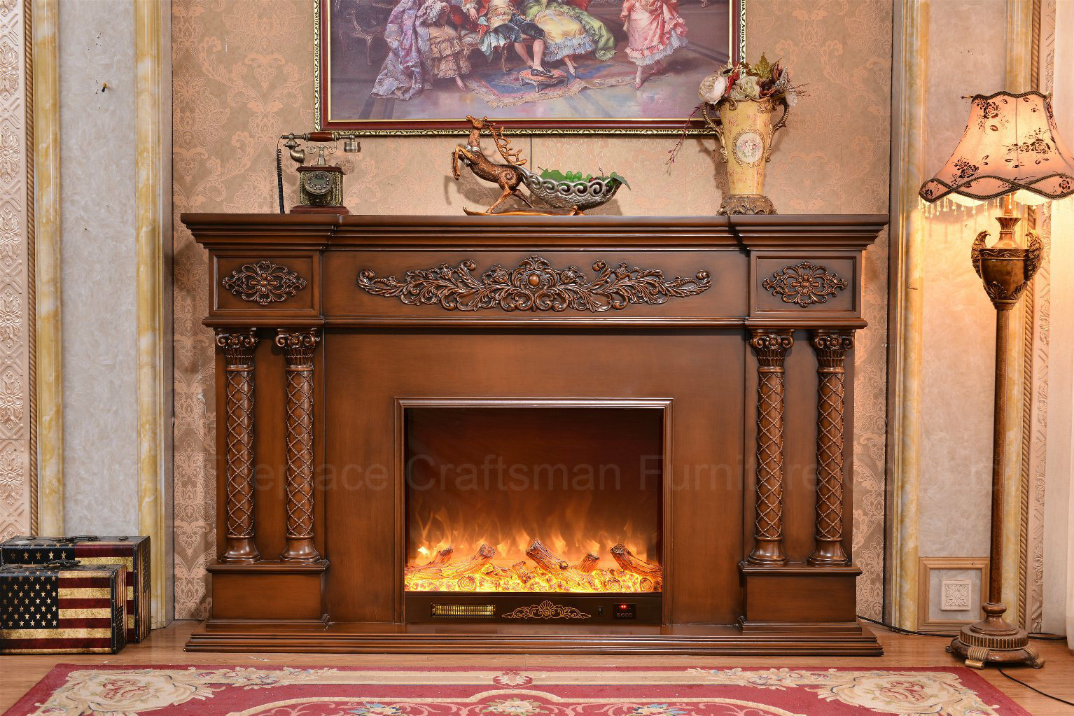 Hotel Furniture European Sculpture LED Lights Heating Electric Fireplace (320B)