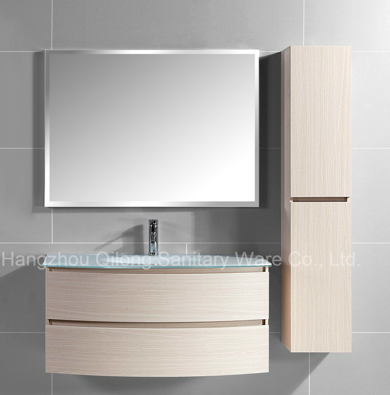 Melamine MDF Bathroom Vanity with Glass Sink Cabinet