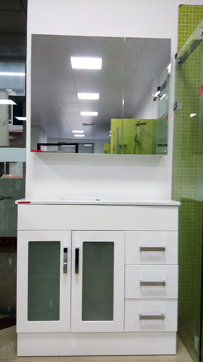 White Gloss MDF Bathroom Vanity with Soft Close and Glass (AB-90B)