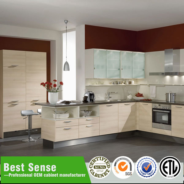 Modern Design Melamine Door Finishing Kitchen Cabinet with Flat Edge