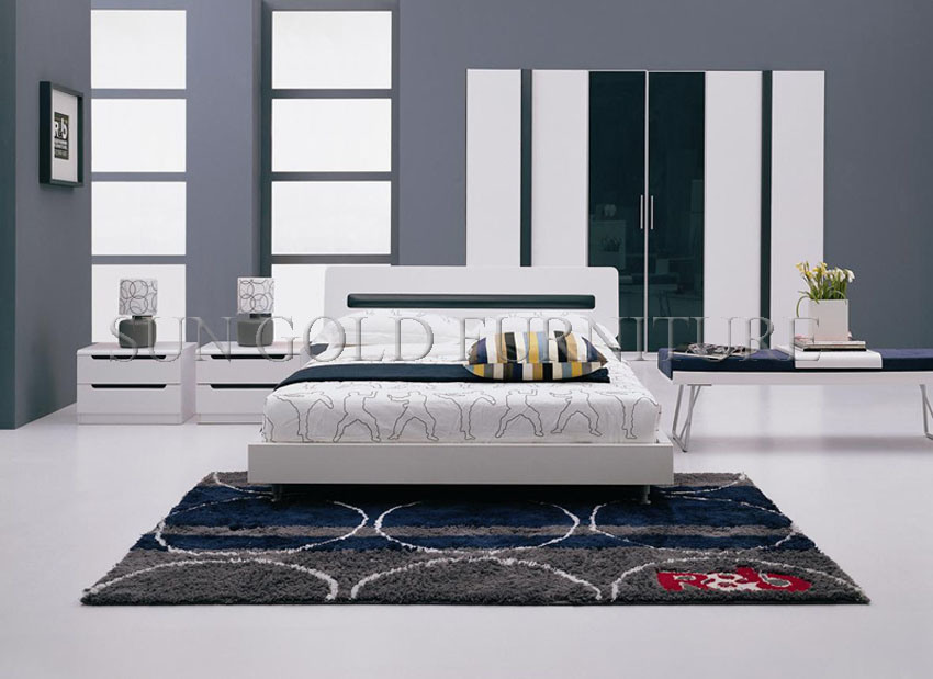 Modern Wooden Bedroom Furniture/High Gloss White Bed (SZ-BF029)