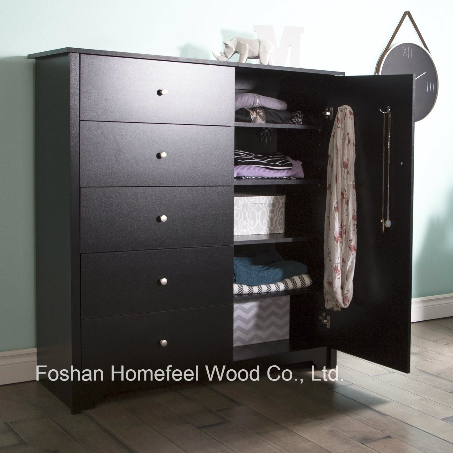 Amazing Bedroom Furniture 5 Drawer Wooden Dresser in Black