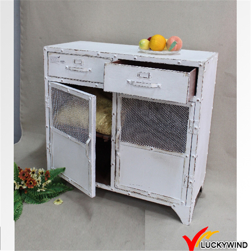 Antique Style Metal Cabinet with Two Drawers