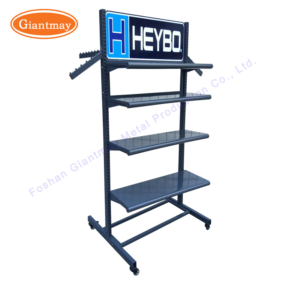 Floor Standing Metal Double Sided Moving Display Shelf Stand