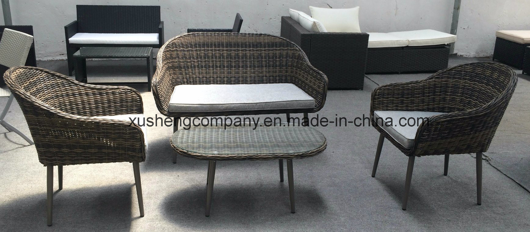 Simple Style Outdoor Furniture Rattan Stacking Chair Glass Table Garden