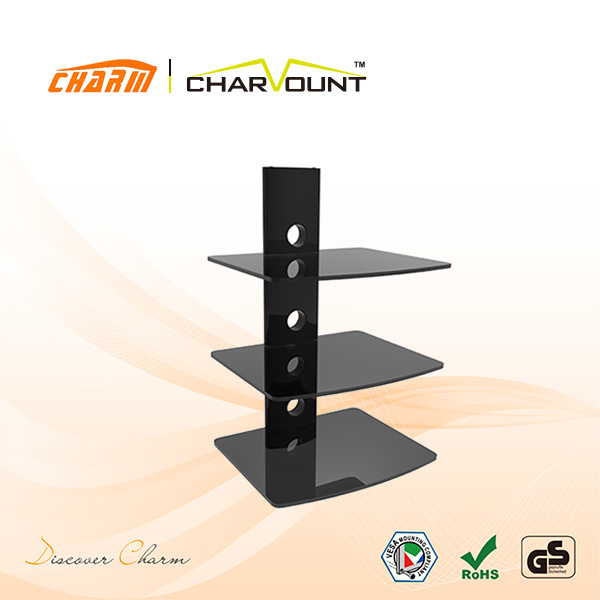 Set Top Box Dual Tempered Glass Shelves DVD Mounting Bracket (CT-DVD-9AB)