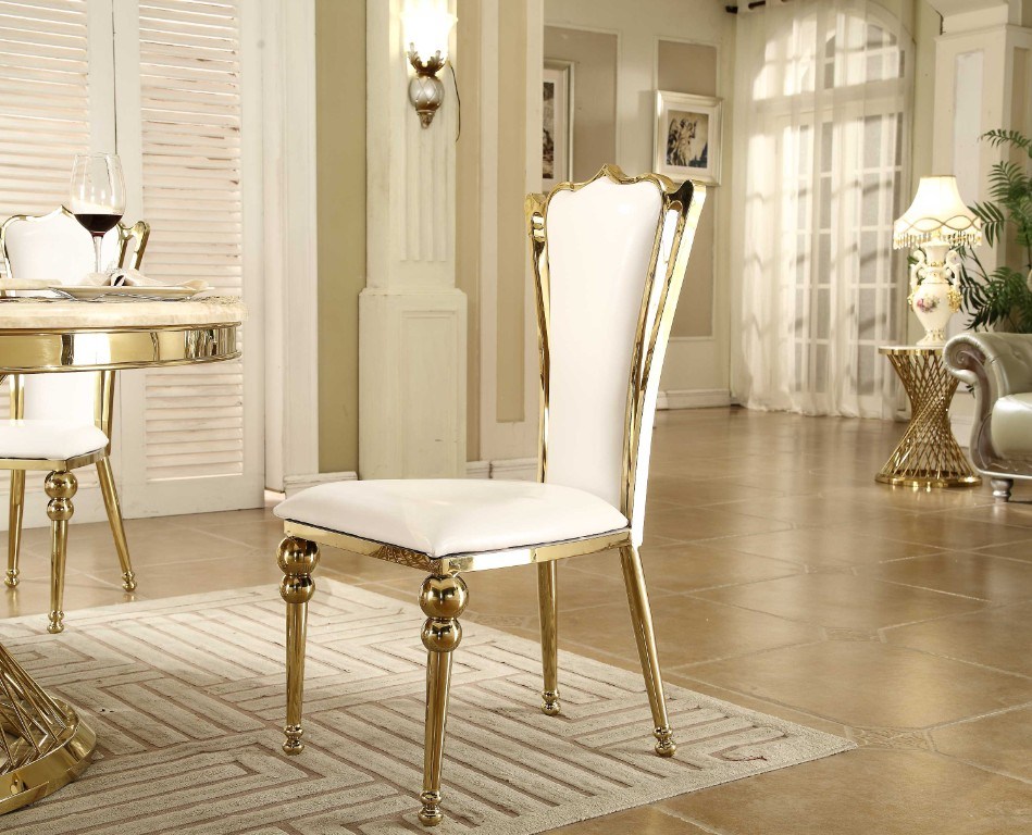 White Leather Golden Stainless Steel Dining Chair for Sale