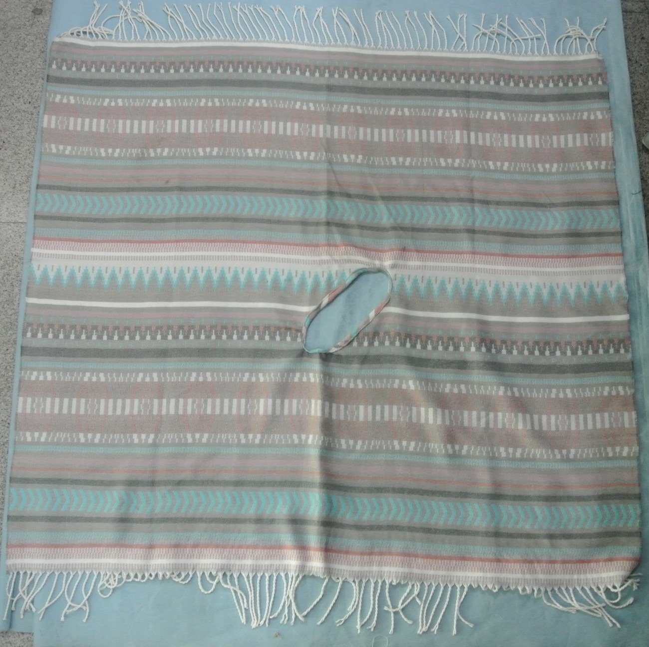 Enlarged Navajo Stripes Brushed Acrylic Woven Blanket Poncho W/ Fringe