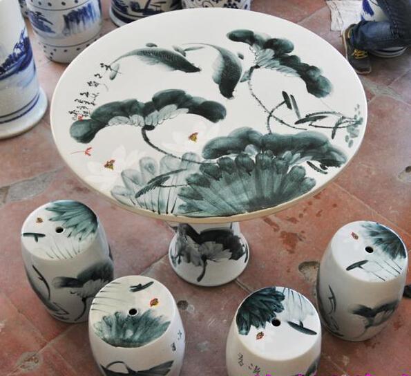 Chinese Painted Porcelain Table and Stool Ts-04