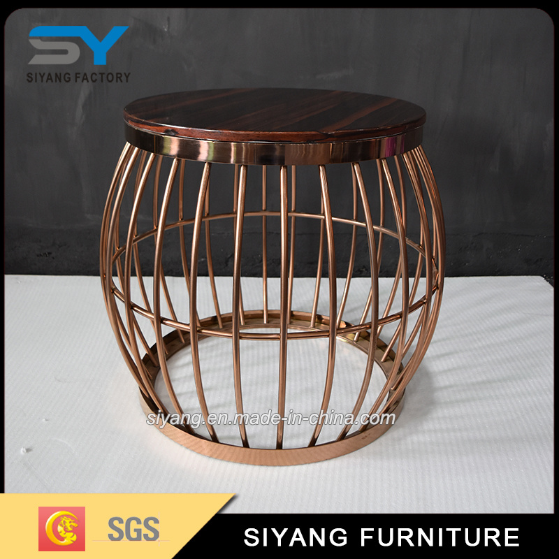 Home Furniture Rose Gold Side Table with Marble Top