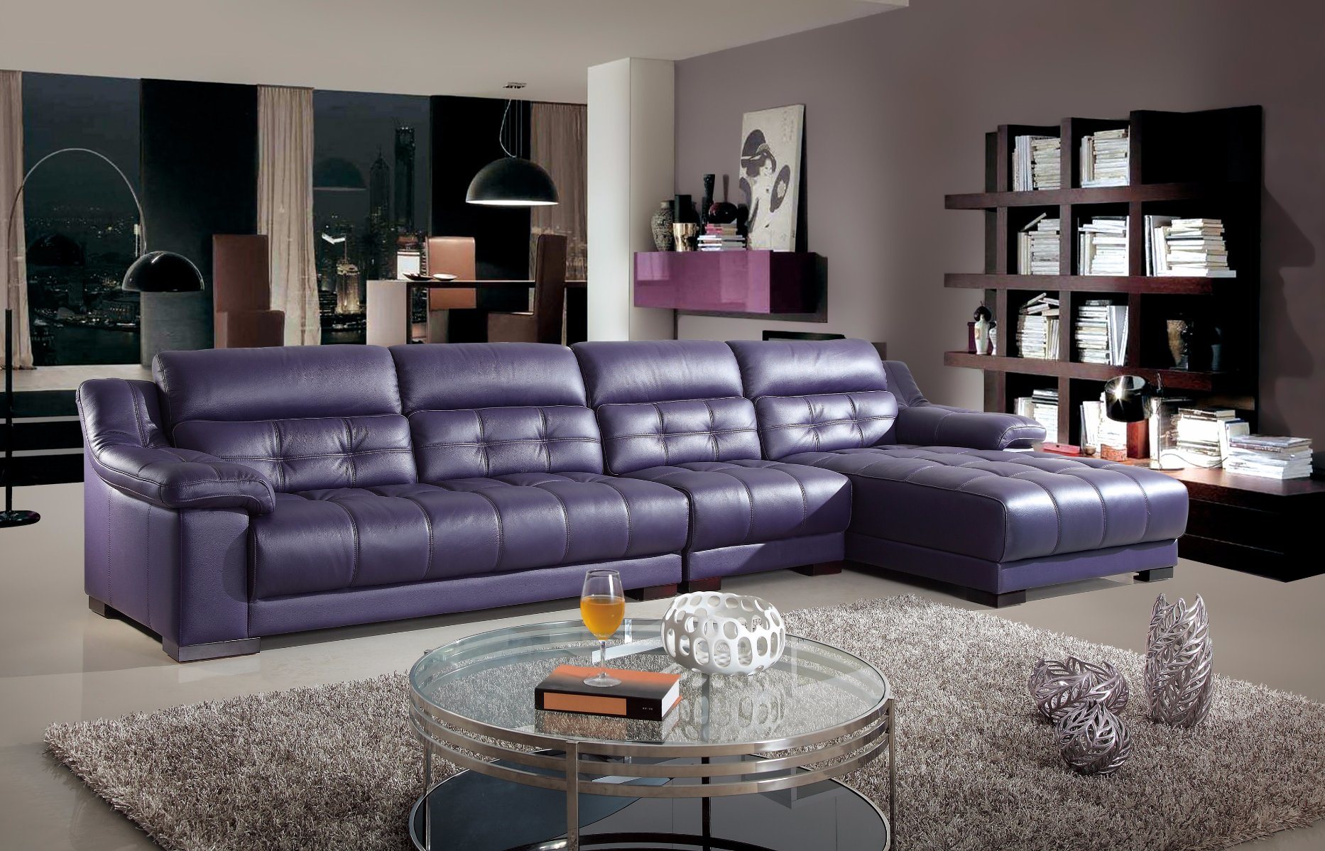 Color Leather L Shape Sofa with Chaise