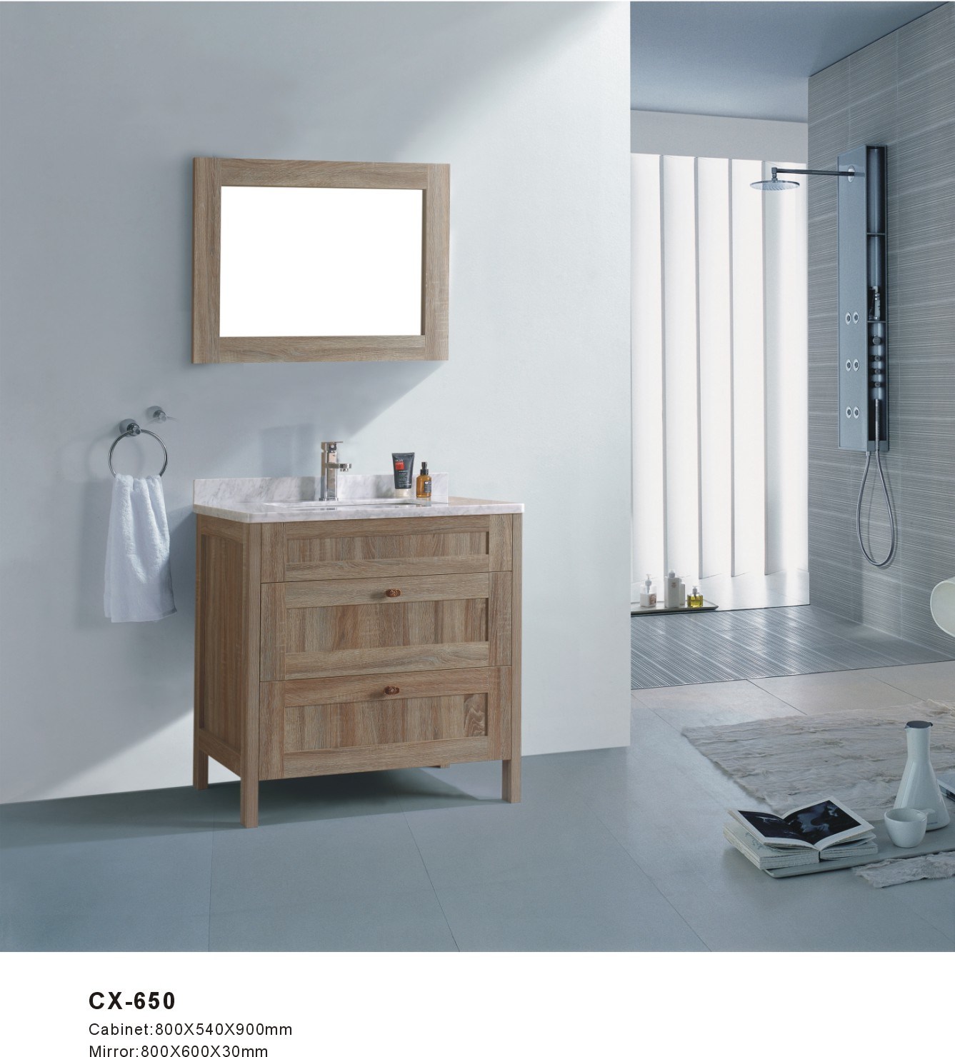 Two Drawers PVC Bathroom Cabinet with Wood Grain