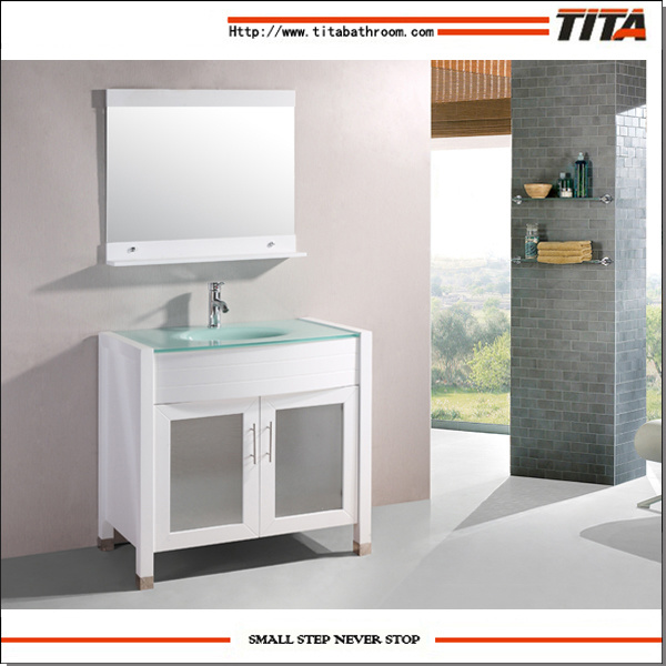 Modern Spanish Solid Wood Tempered Glass RV Bathroom Sink Vanity Cabinet