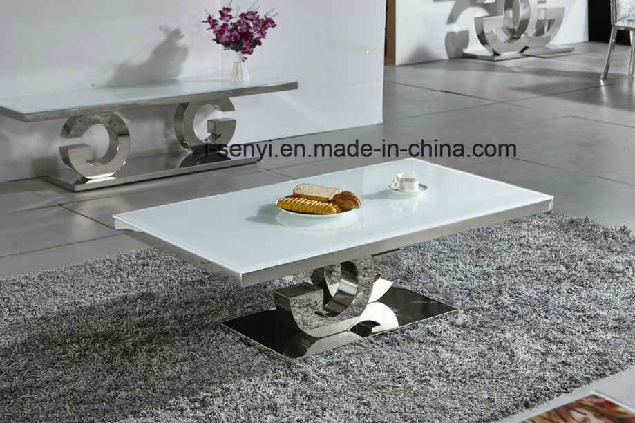 Living Room Furniture Tempered Glass Top Stainless Steel Coffee Table